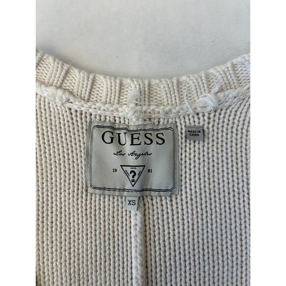 Guess Women Knit Cardigan Short Sleeve Sx XS Ivory Snap Front Cotton Pockets - Picture 5 of 6